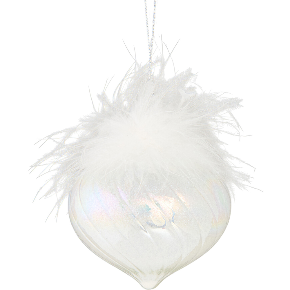 Iridescent Feathered Bauble White Image 1