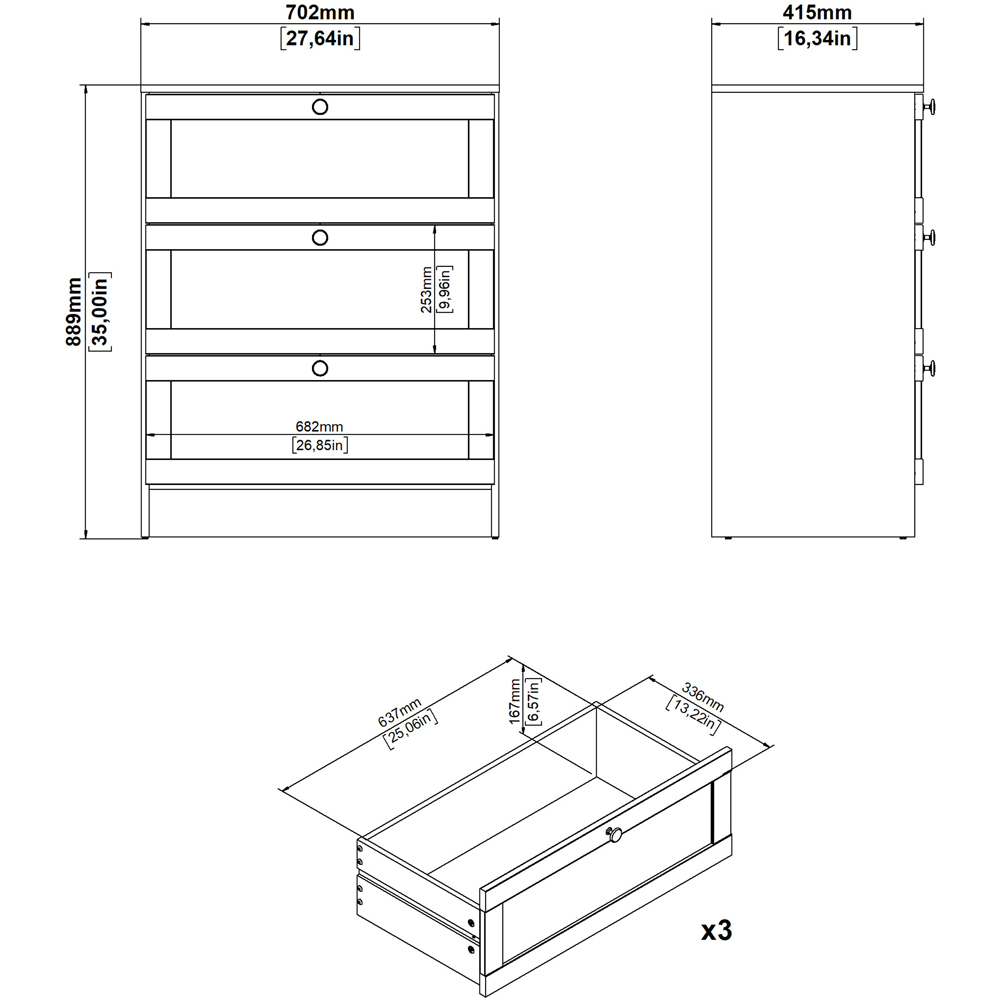 Florence 3 Drawer White Chest of Drawers Image 8