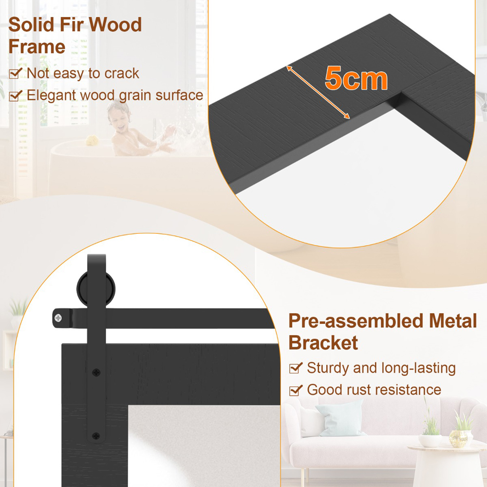 Costway Black Fir Wood Frame Farmhouse Bathroom Wall Mirror Image 4