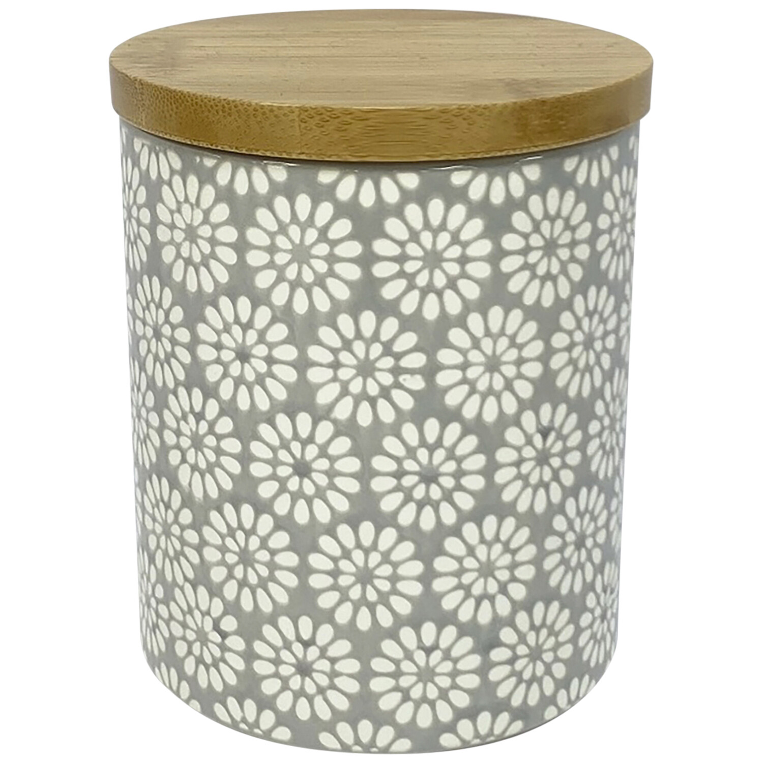 Geometric Blossom Canister with Bamboo Lid - Grey Image