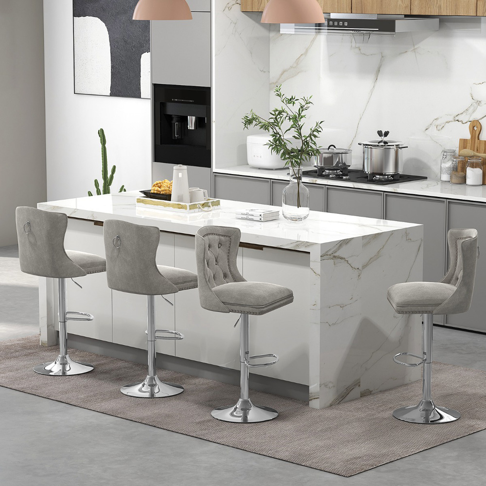 Costway Grey Dutch Velvet Bar Stool Image 3