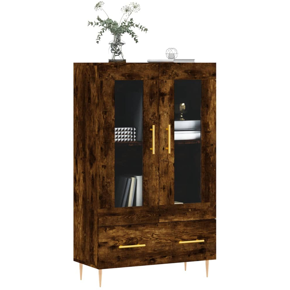 vidaXL 2 Glass Door Single Drawer Smoked Oak Highboard Image 3