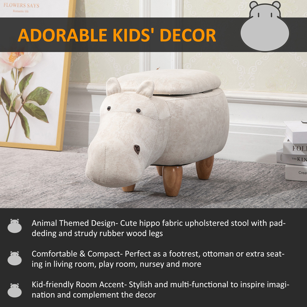 HOMCOM Cream Hippo Ottoman Stool Image 4