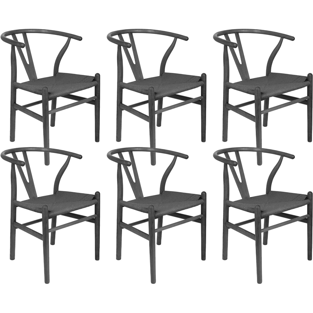 Nicholas Winter Set of 6 Black Woven Rope Beech Wooden Wishbone Dining Chair Image 2