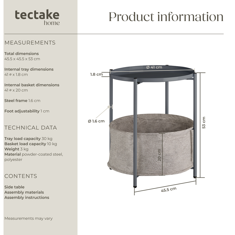 Tectake Canterbury Dark Grey Round Bedside Table Image 8