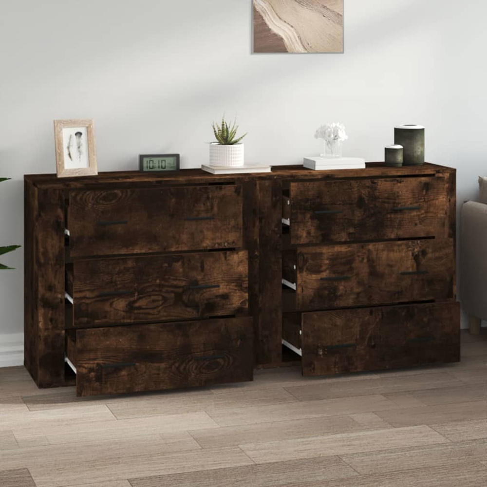 vidaXL 3 Drawer Smoked Oak Sideboard Set of 2 Image 3