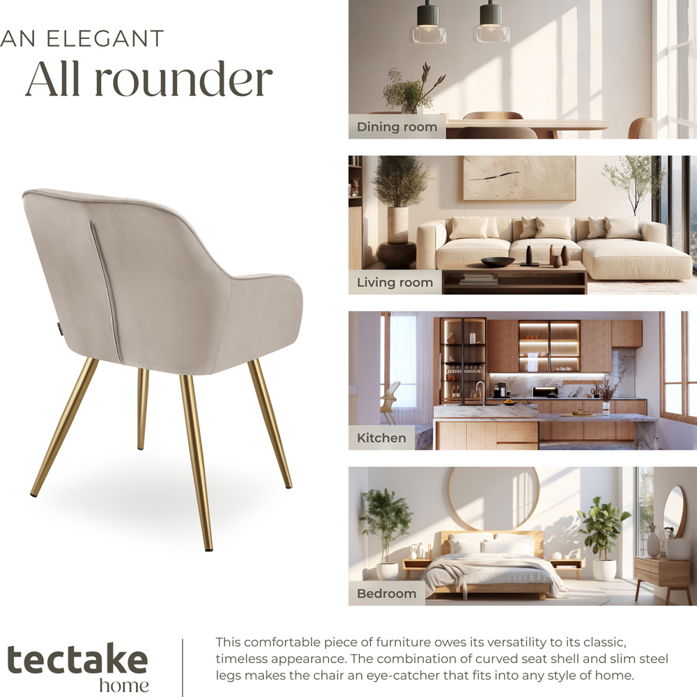 Tectake Marilyn Tauper and Gold Quilted Velvet Continuous Backrest Chair Image 7