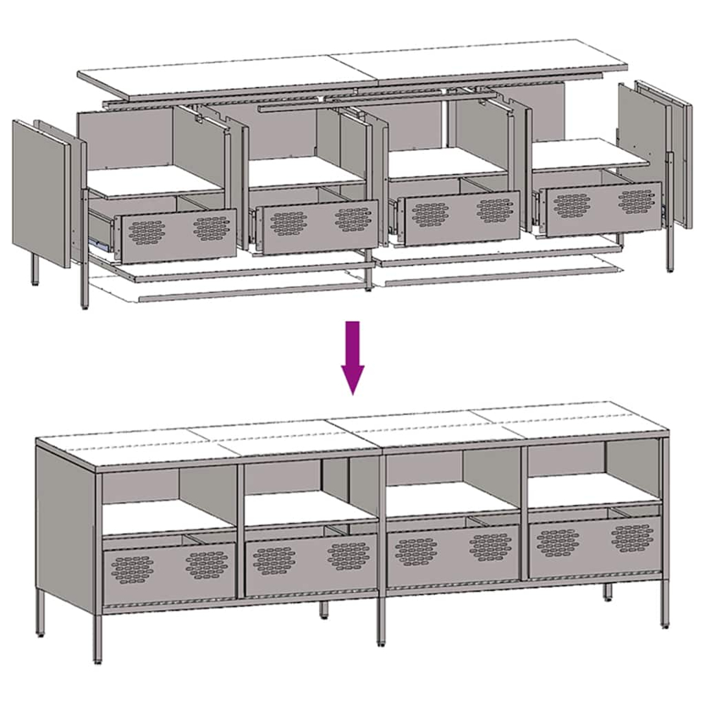vidaXL 4 Drawer 4 Shelf White Cold-Rolled Steel TV Cabinet Image 9