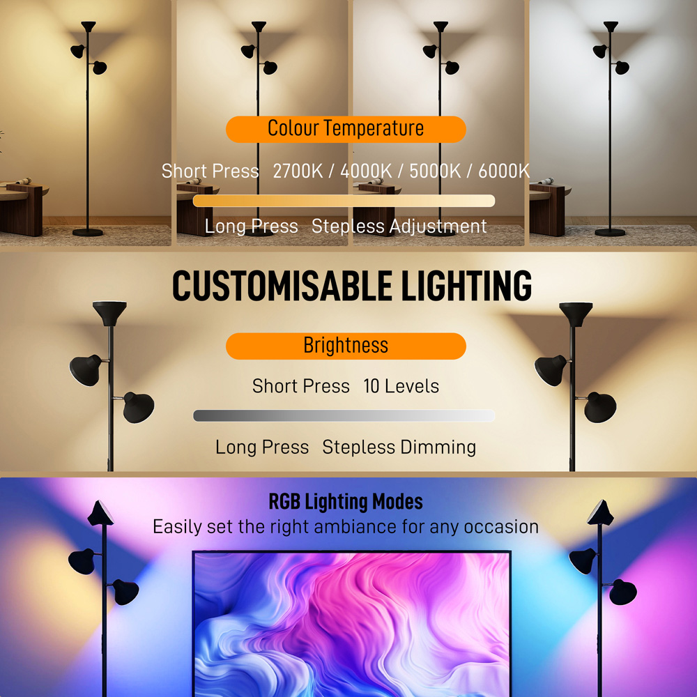 Portland 3 Rotatable Head RGB LED Black Floor Lamp Image 4