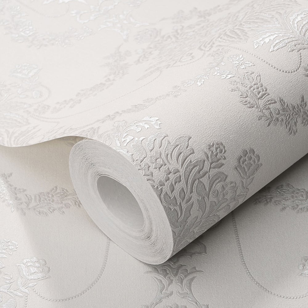 Erismann Timeless Damask Textured Grey Vinyl Wallpaper Image 2