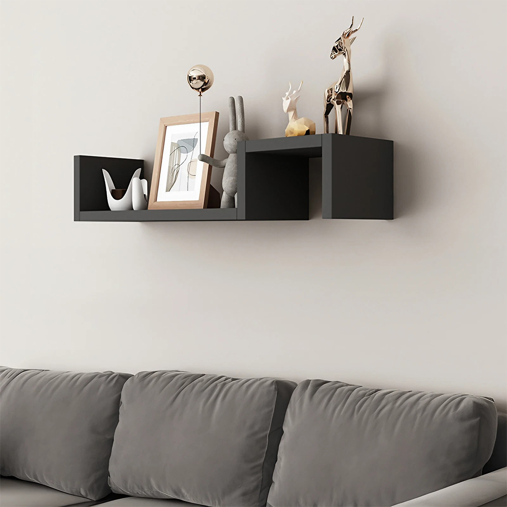 Living and Home 2Tier Black Wooden Floating Shelves Wilko