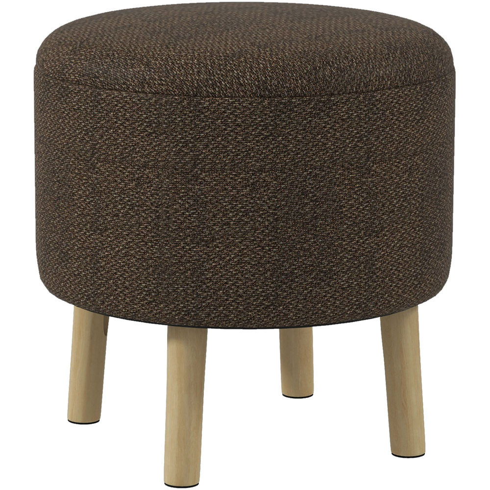 Portland Brown Round Linen Upholstered Ottoman Stool with Storage Image 2