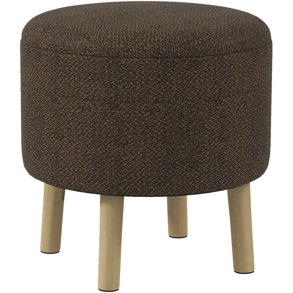 Portland Brown Round Linen Ottoman Footstool Image 2