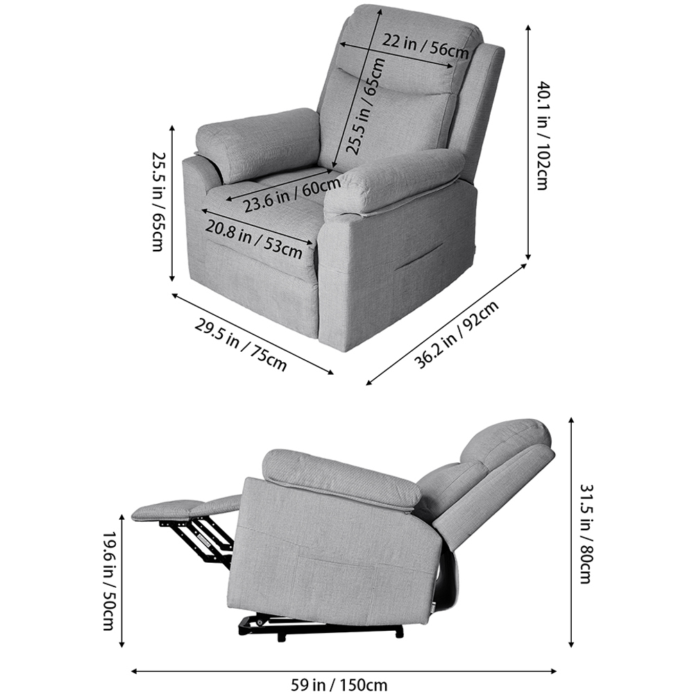 Living and Home Grey Chenille Push Back Recliner Armchair with Footrest Image 9