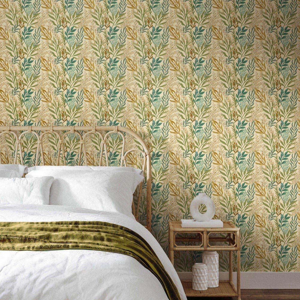 Hoopla Walls Oasis Verdant Leaves Vintage Ochre Wallpaper Image 2