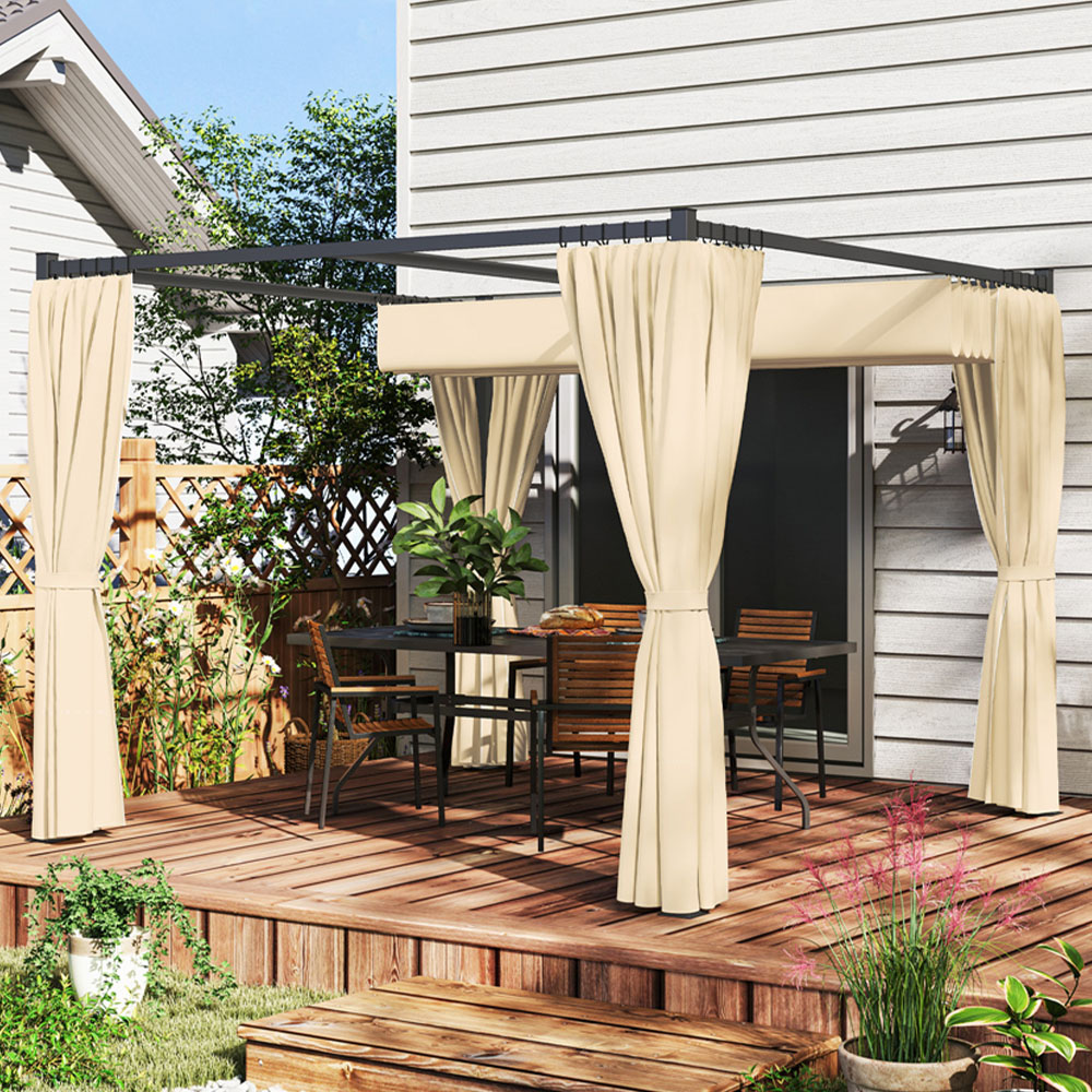 Outsunny 3 x 3m Khaki Pergola with Retractable Roof and Curtains Image 1