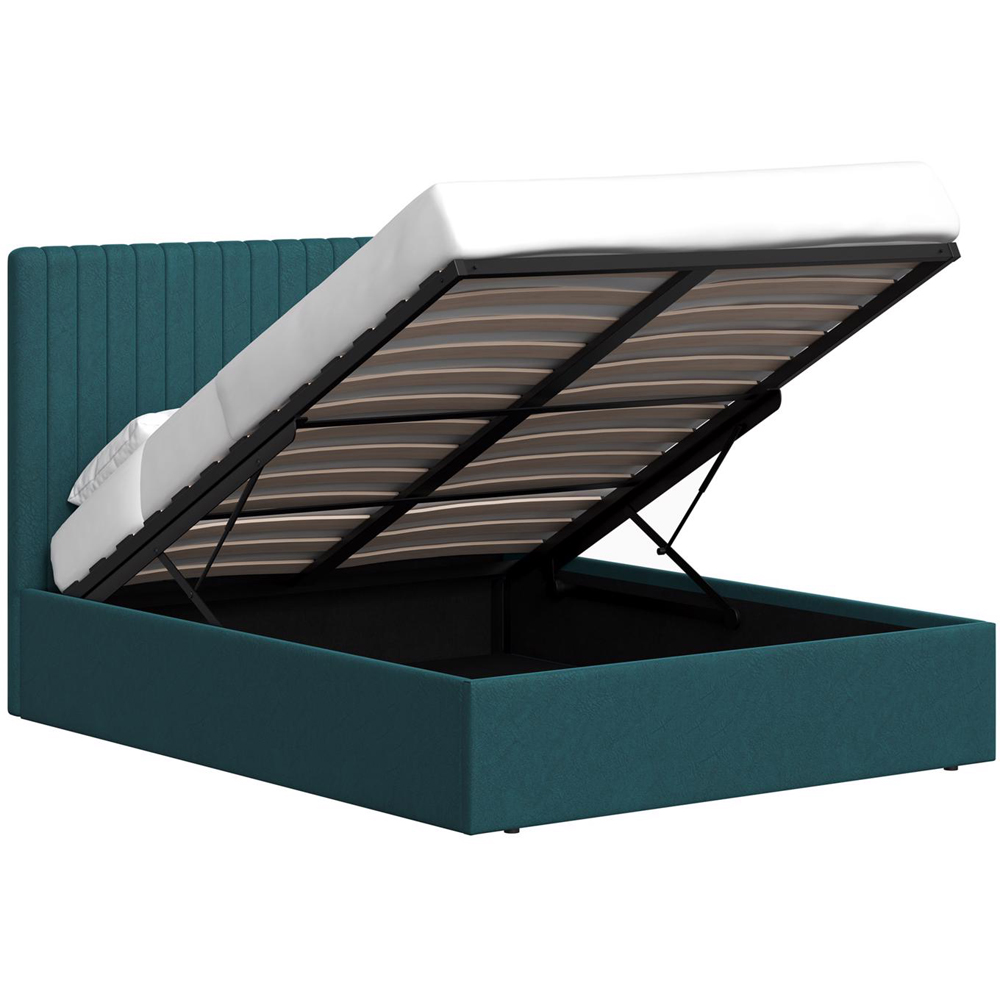 FWStyle Sollom King Size Teal Upholstered Lift-Up Ottoman Bed Frame with Ribbed Headboard Image 5