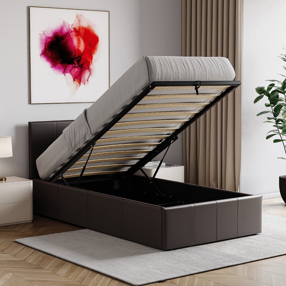 Vida Designs Lisbon Single Brown Faux Leather Ottoman Bed Image 4