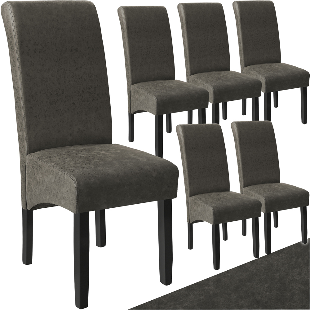 tectake Set of 6 Grey Marbled Faux Leather High Backrest Dining Chair Image 2