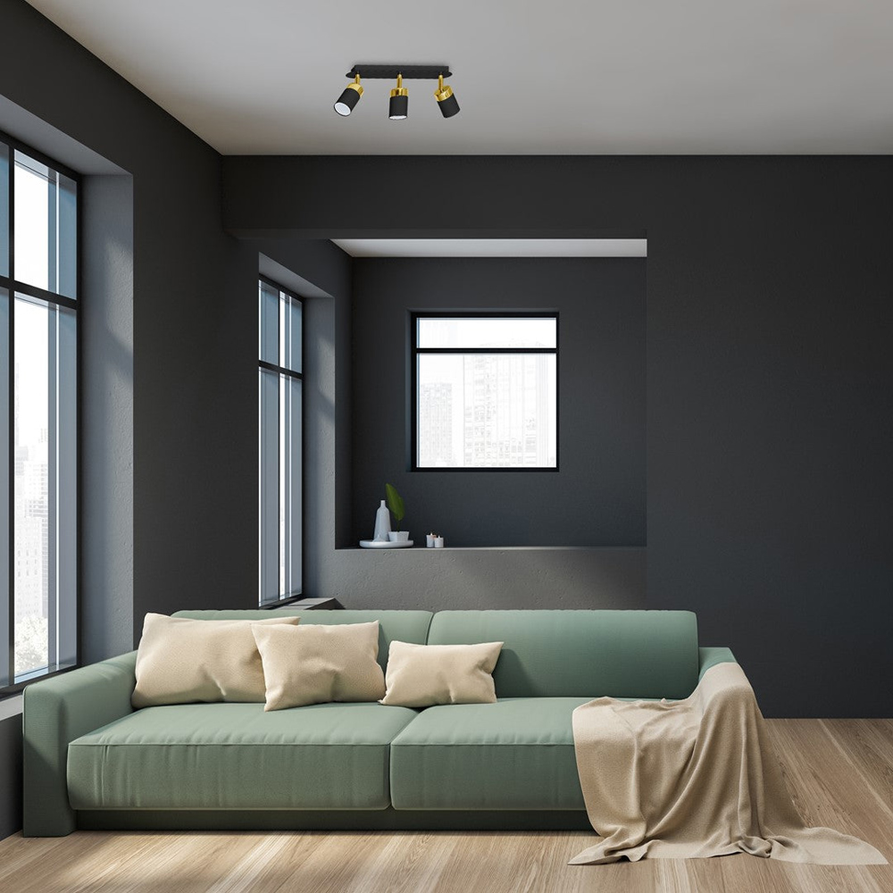 Milagro Joker Black and Gold 3 Spotlight Ceiling Lamp 230V Image 2