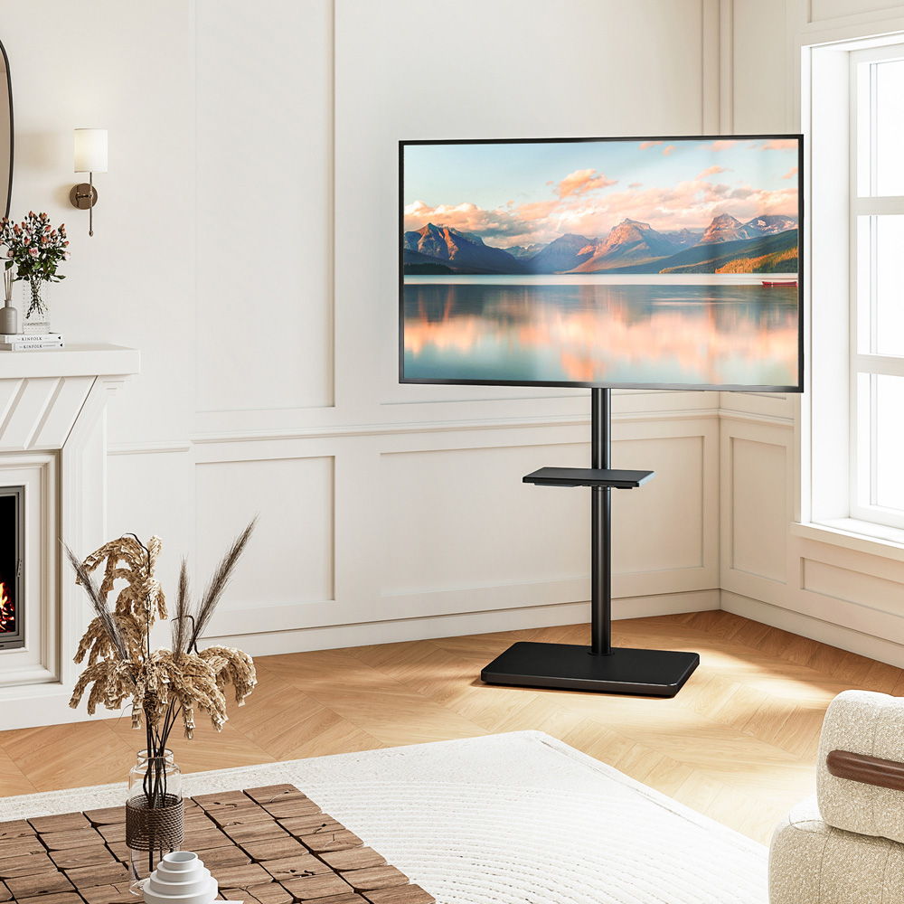 TTAP Black and Rectangular Black Base Single Shelf Floor Pedestal TV Stand Image 3
