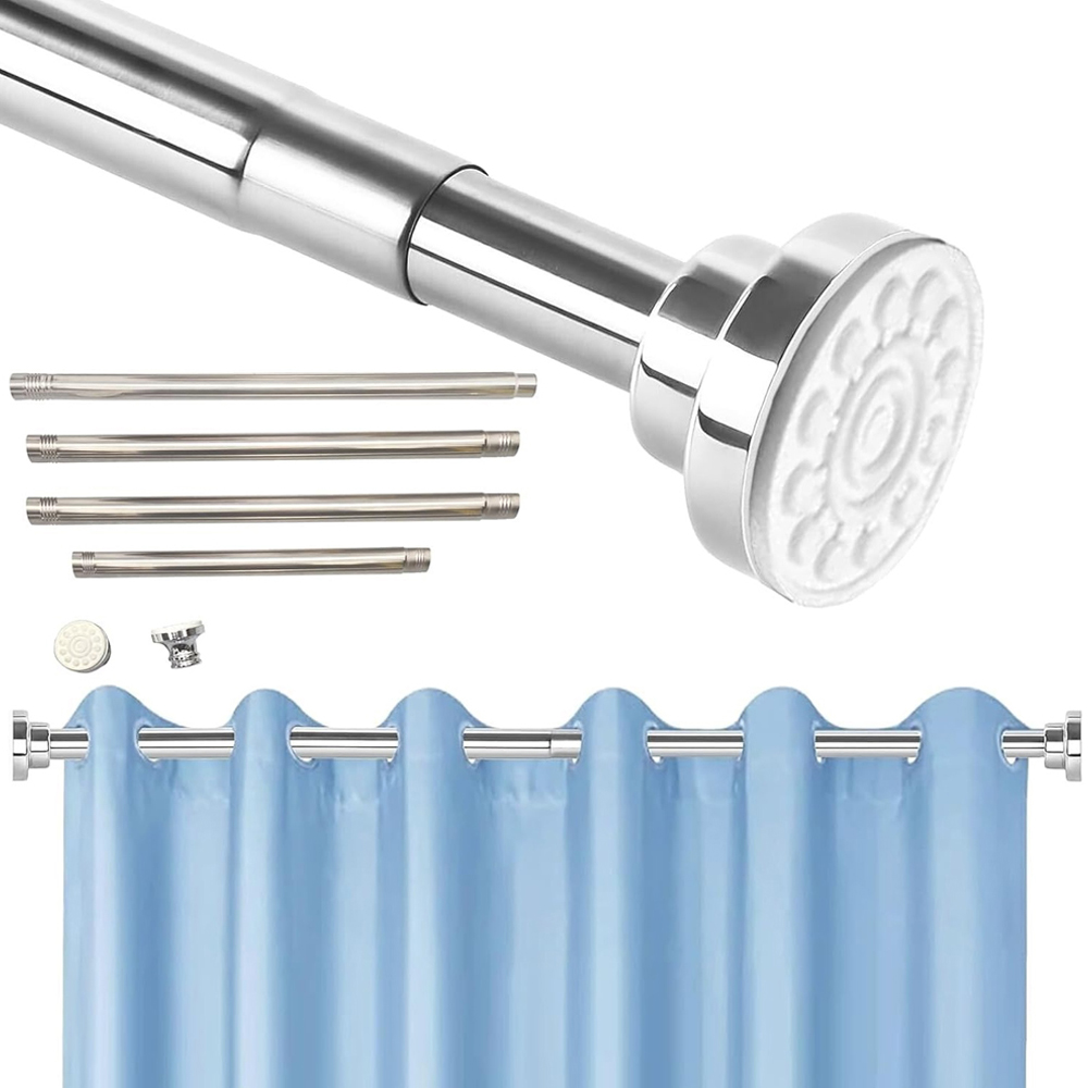ATEK 125-220cm Adjustable Chrome Telescopic Shower Curtain Rail Image 1