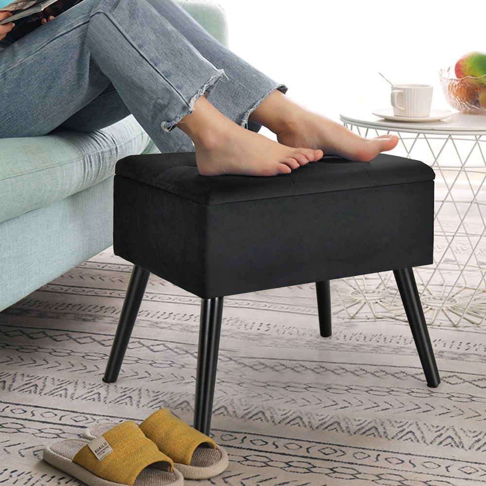 Costway Black Velvet Flip Top Ottoman Footstool Image 5