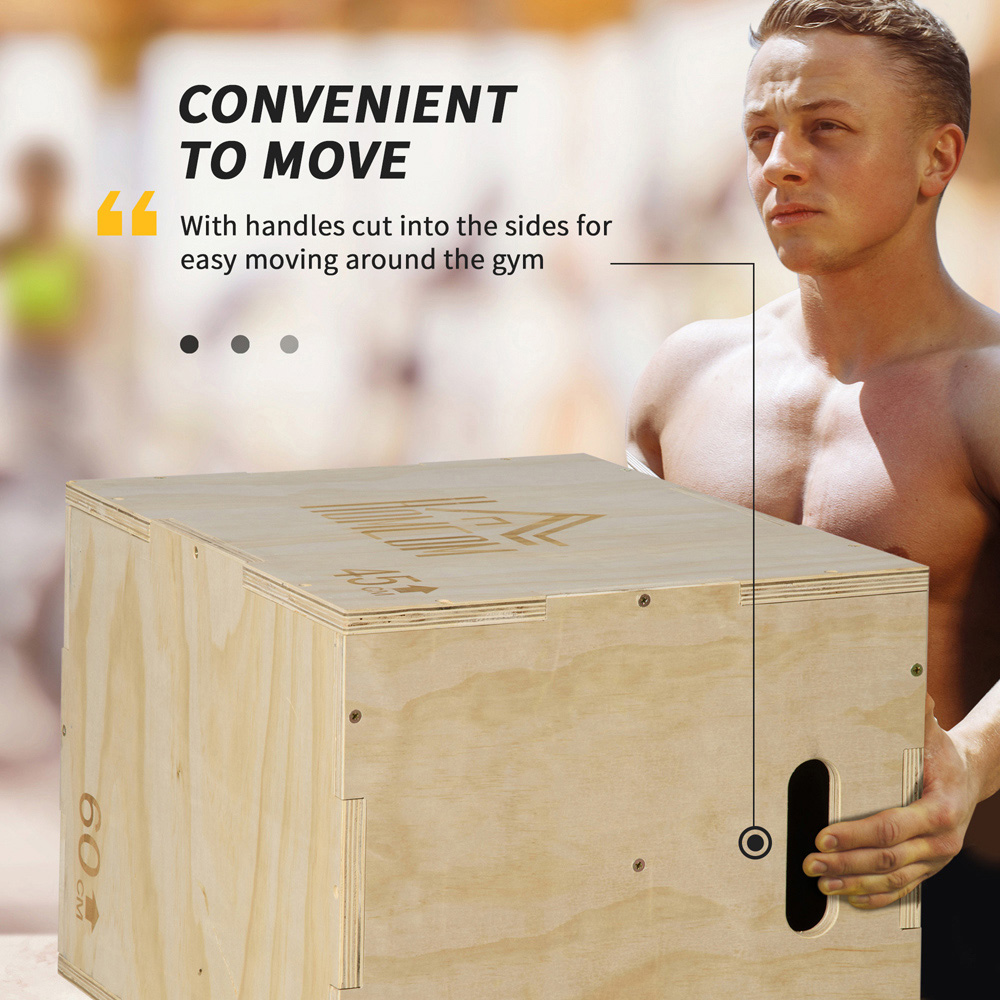 HOMCOM 3-in-1 Natural Wooden Height Adjustable Plyo Box Image 5