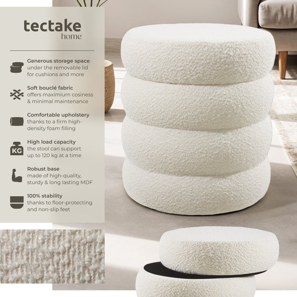 Tectake Altu Cream White Stool with Padded Seat Image 5