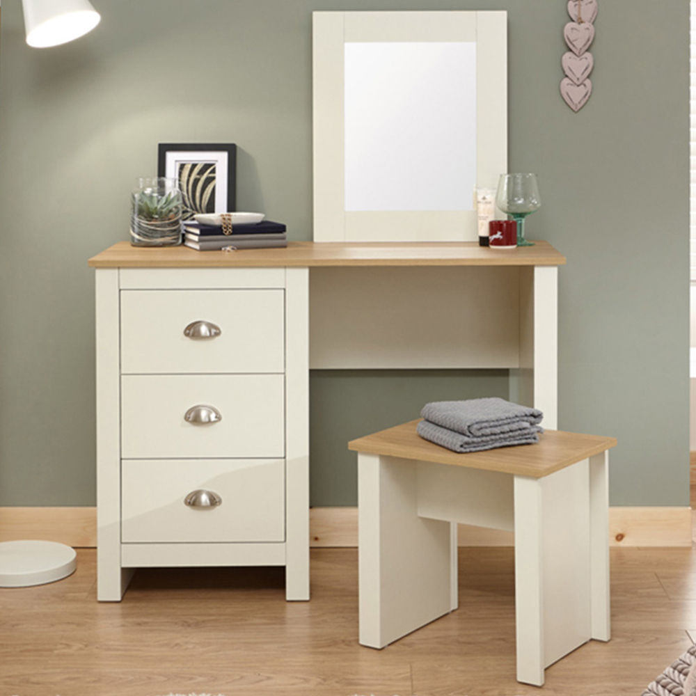 GFW Lancaster 3 Drawer Cream Dressing Table Set with Mirror Image 1