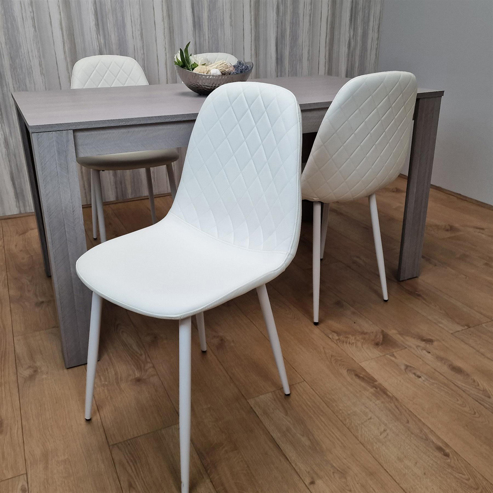 Portland Leather and Wood 4 Seater Dining Set Grey and White Image 4
