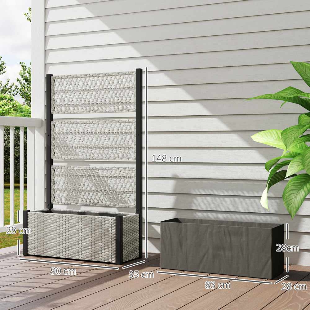 Outsunny Mixed Grey Rattan Raised Garden Planter with Trellis Image 9