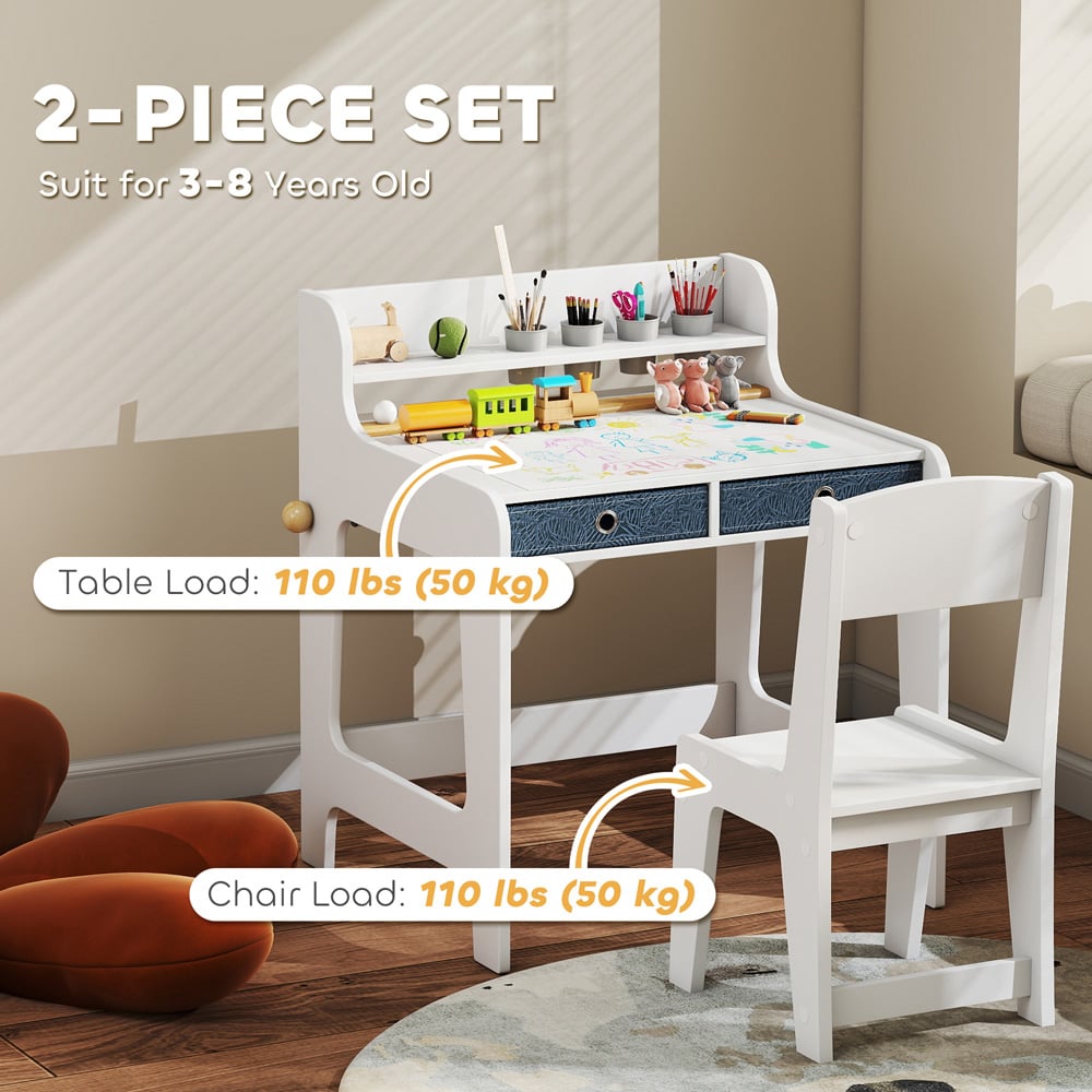AIYAPLAY 2 Drawer White Kids Art Table and Chair Set Image 6