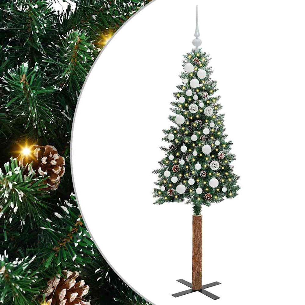 vidaXL Green Snow Flocked Artificial Christmas Tree with Pinecones LEDs White Ornaments 5ft Image 2