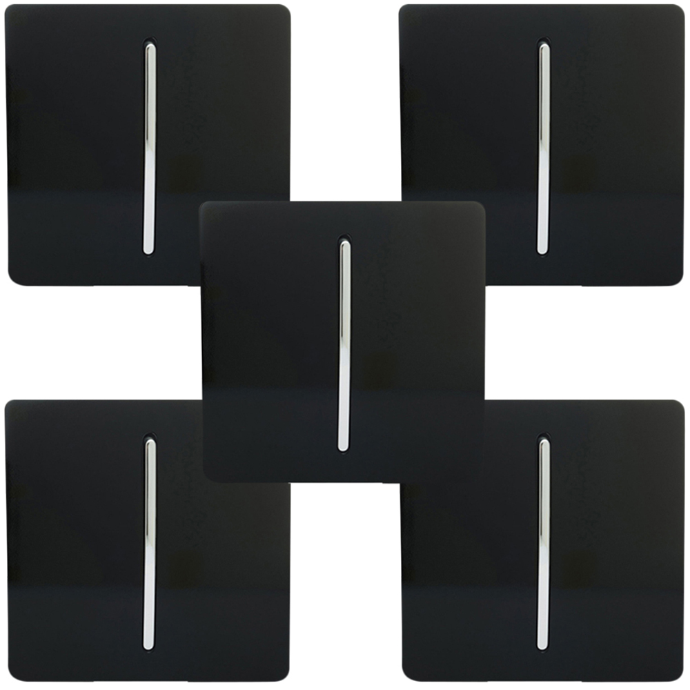 Trendi Switch 1 Gang 1 or 2 Way Piano Black Rocker Light Switch 5 Pack Image 1