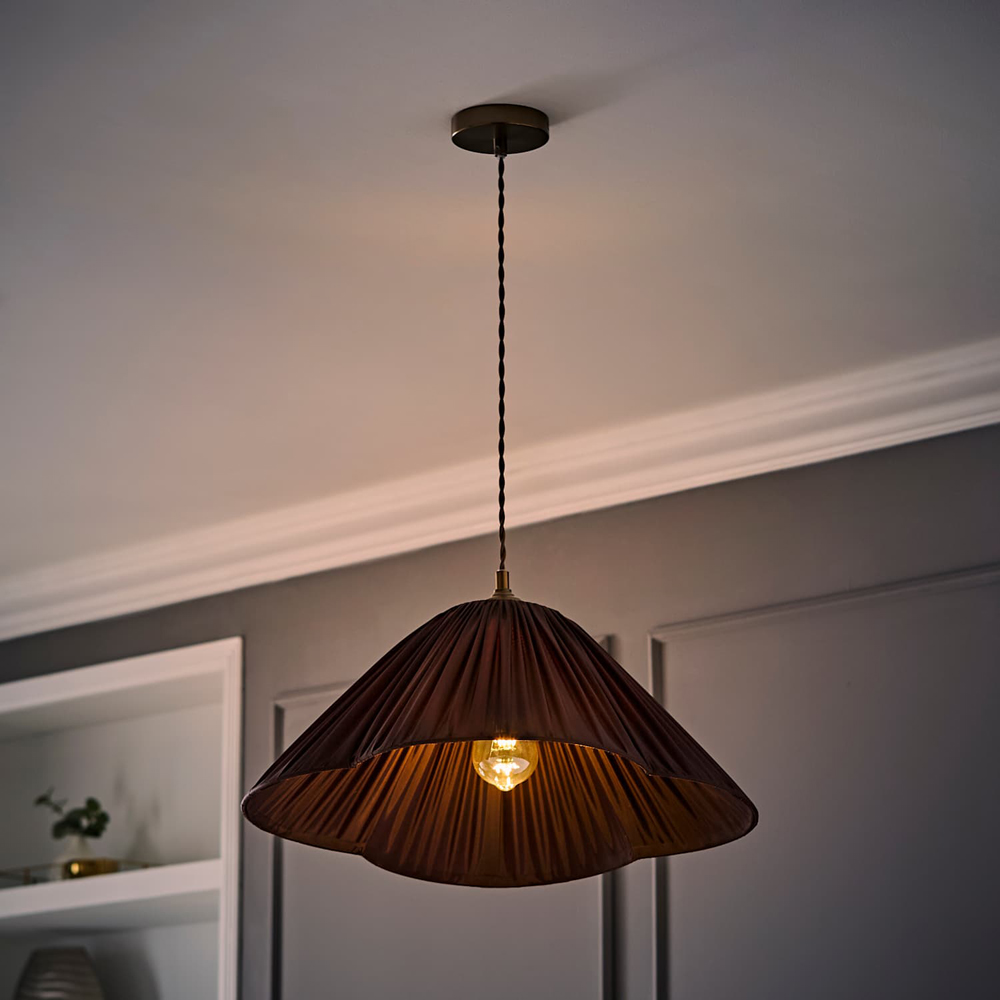 ValueLights Posie Brown Gathered Tapered Shade Ceiling Pendant Light with Bulb Image 2