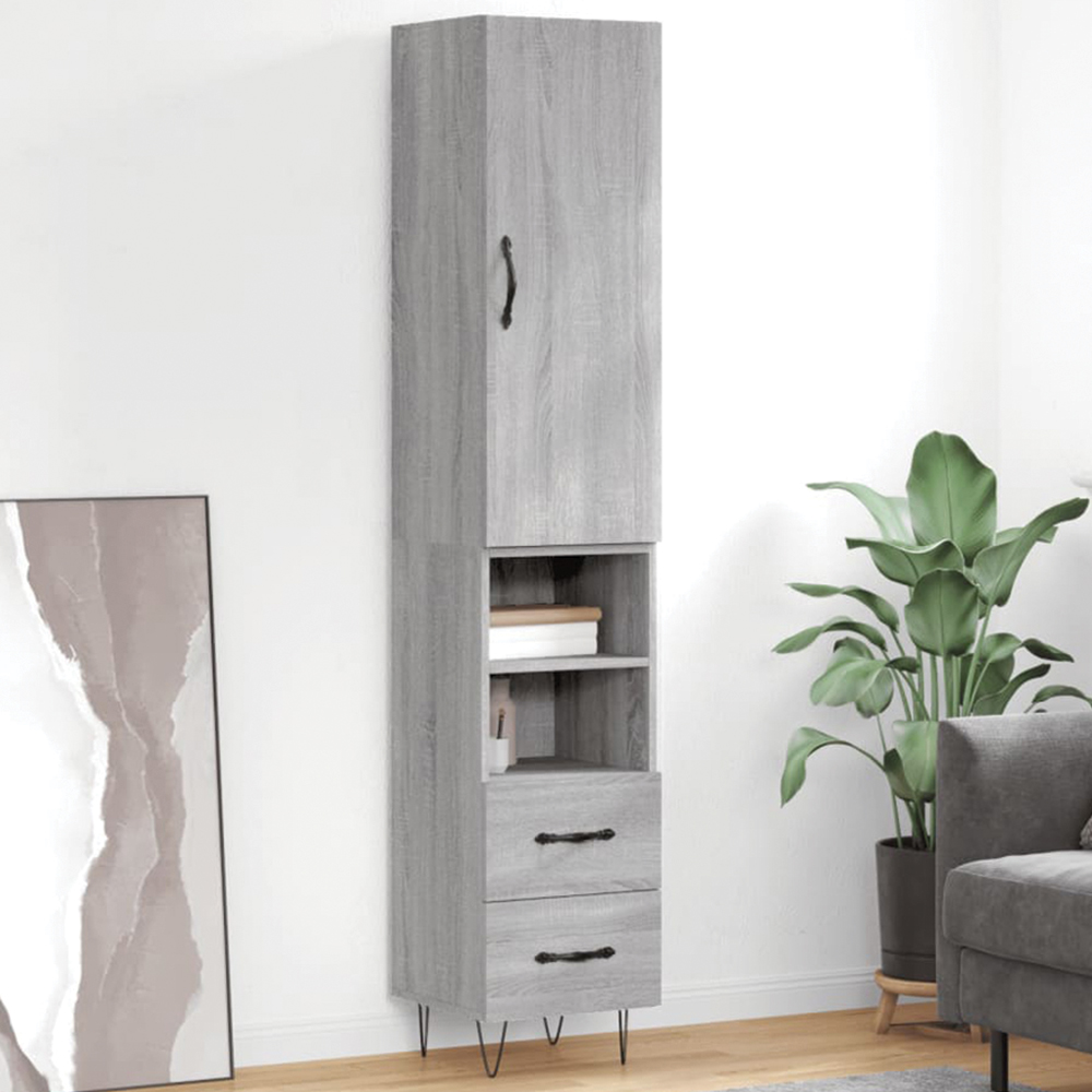 vidaXL Single Door 2 Drawer 2 Shelf Grey Sonoma Highboard Image 1