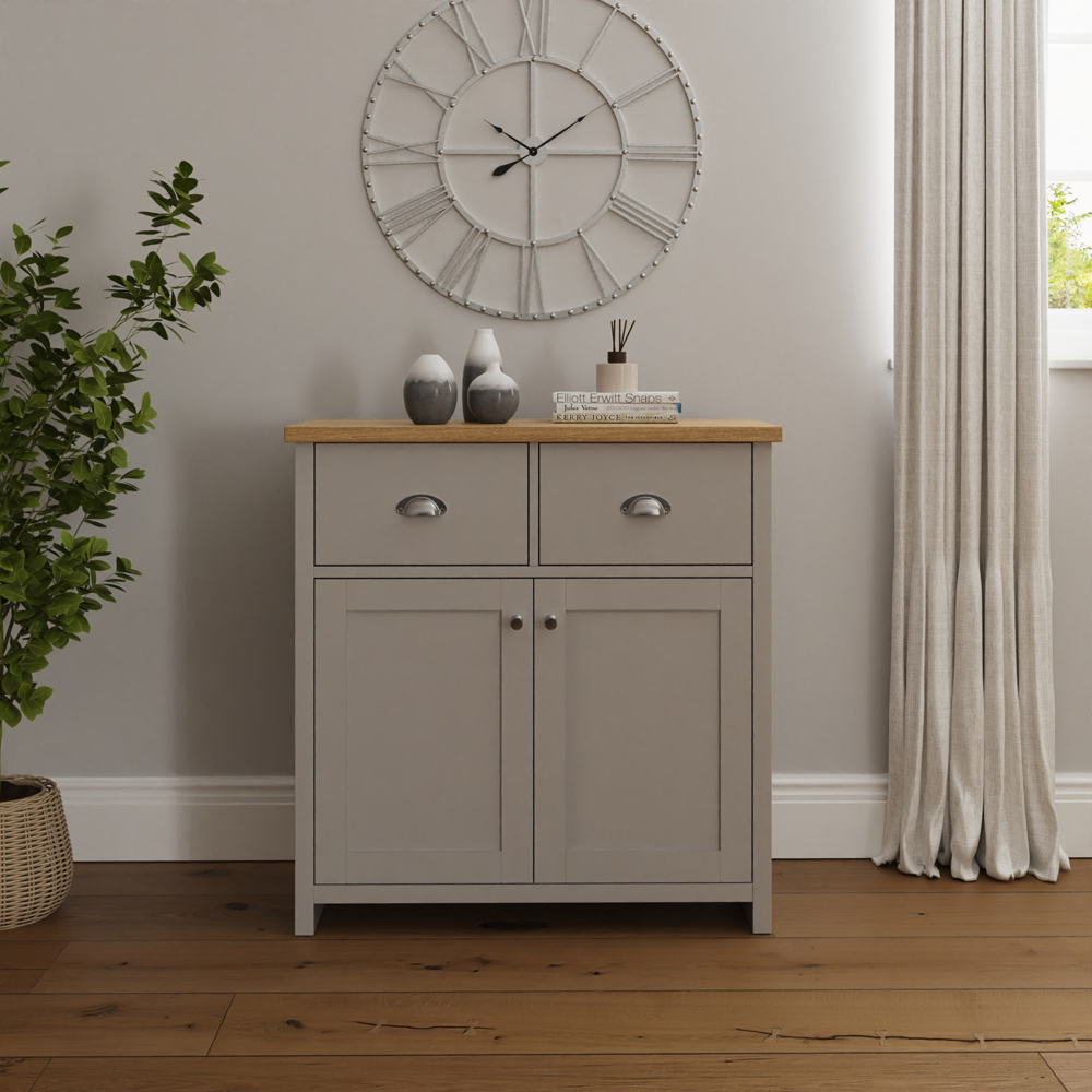GFW Lancaster 2 Door 2 Drawer Grey Compact Sideboard Image 7