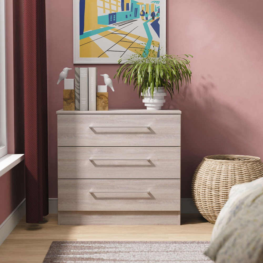 Crowndale Worcester 3 Drawer Grey Oak Chest of Drawers Ready Assembled Image 7