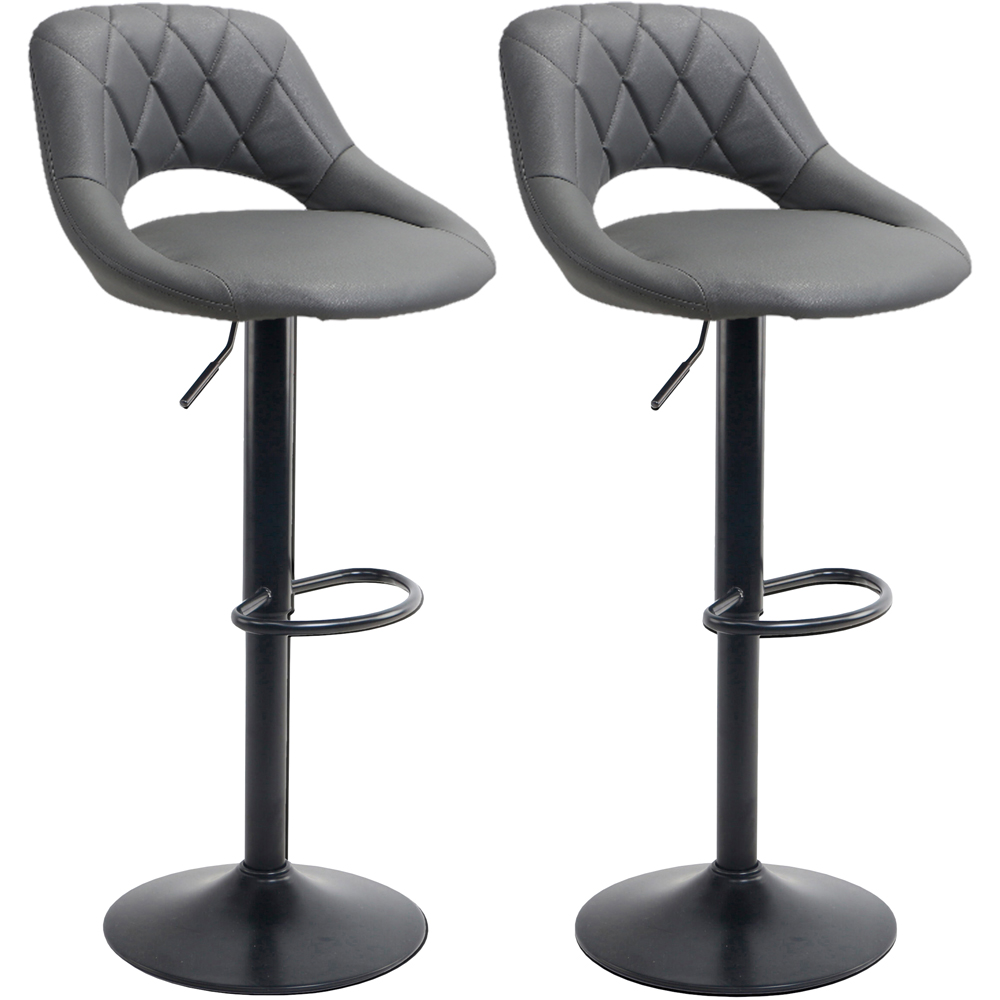 Neo Milan Set of 2 Dark Grey Leather Bar Stools Image 3