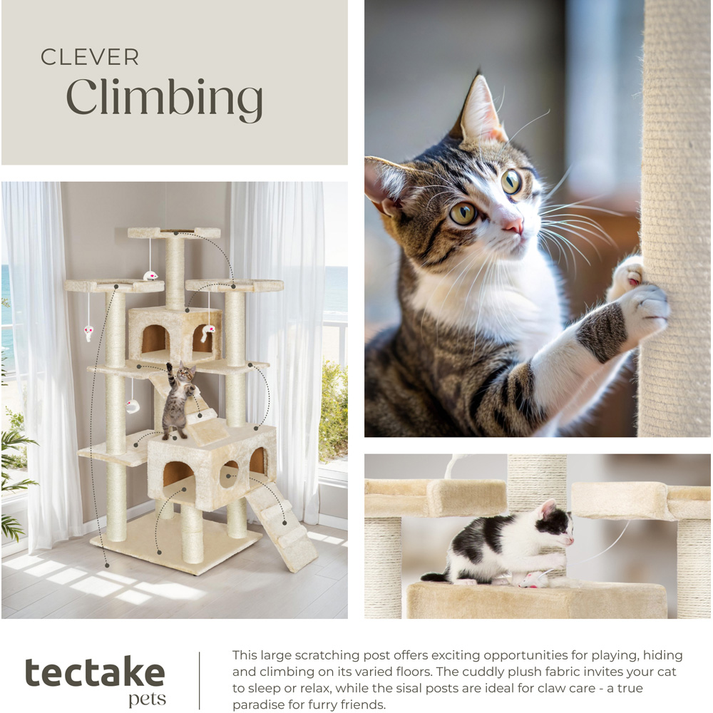 tectake Knuti Beige Cat Tree with Scratching Post 186cm Image 7
