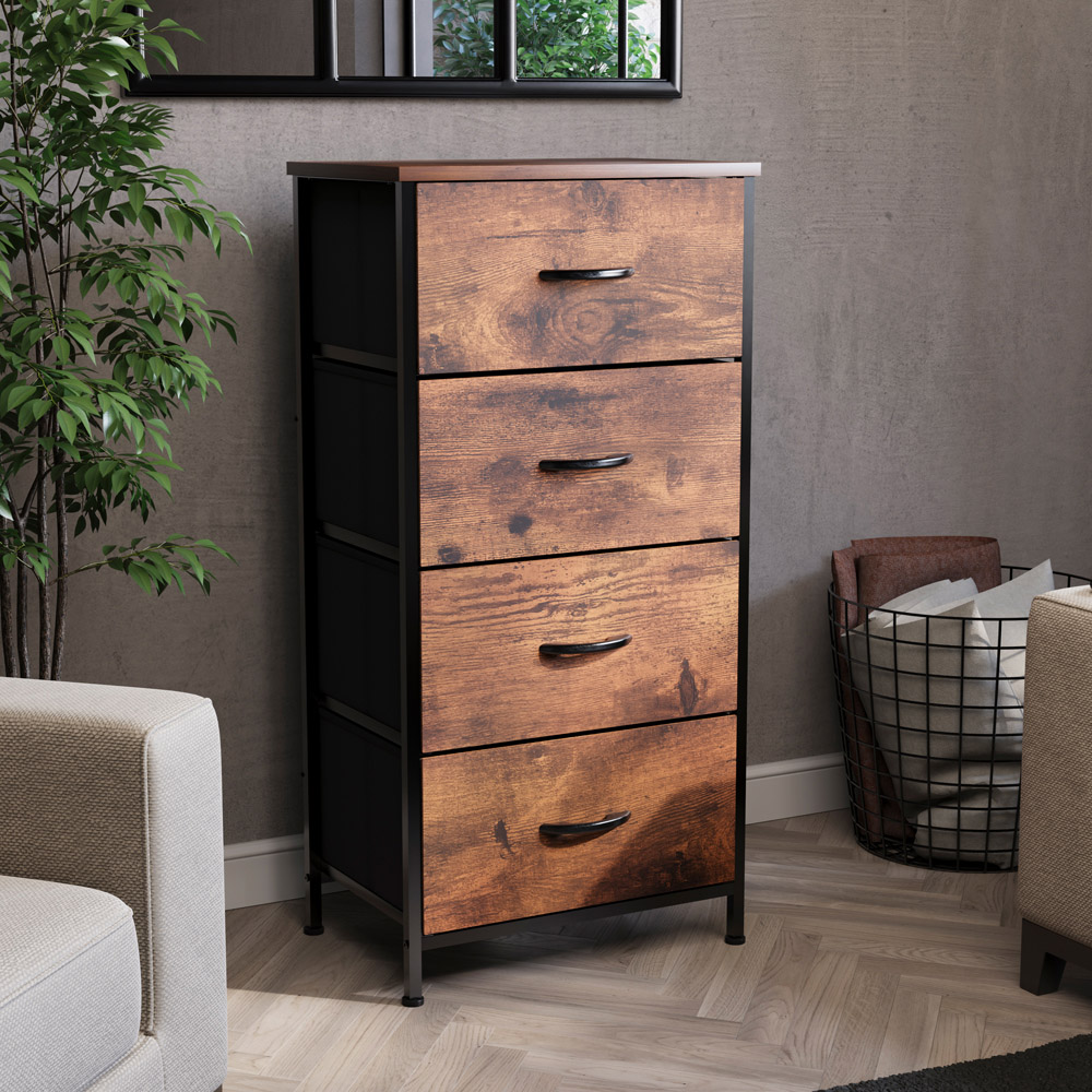 Vida Designs Chorley 4 Drawer Rustic Brown Fabric Chest of Drawer Image 4
