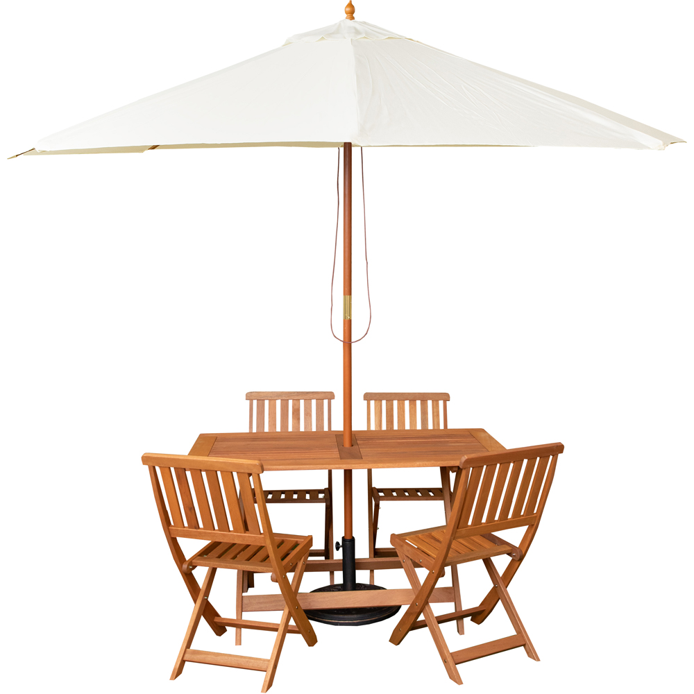 Samuel Alexander 4 Seater Wooden Rectangular Foldable Dining Set with Cream Parasol and Base Image 2