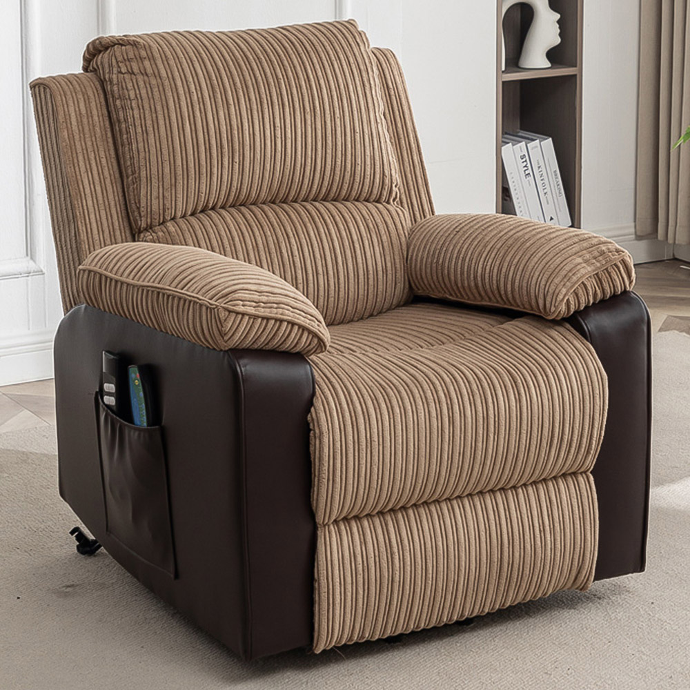 Furniture One Brown Electric Rise Recliner Armchair with Massager Image 1