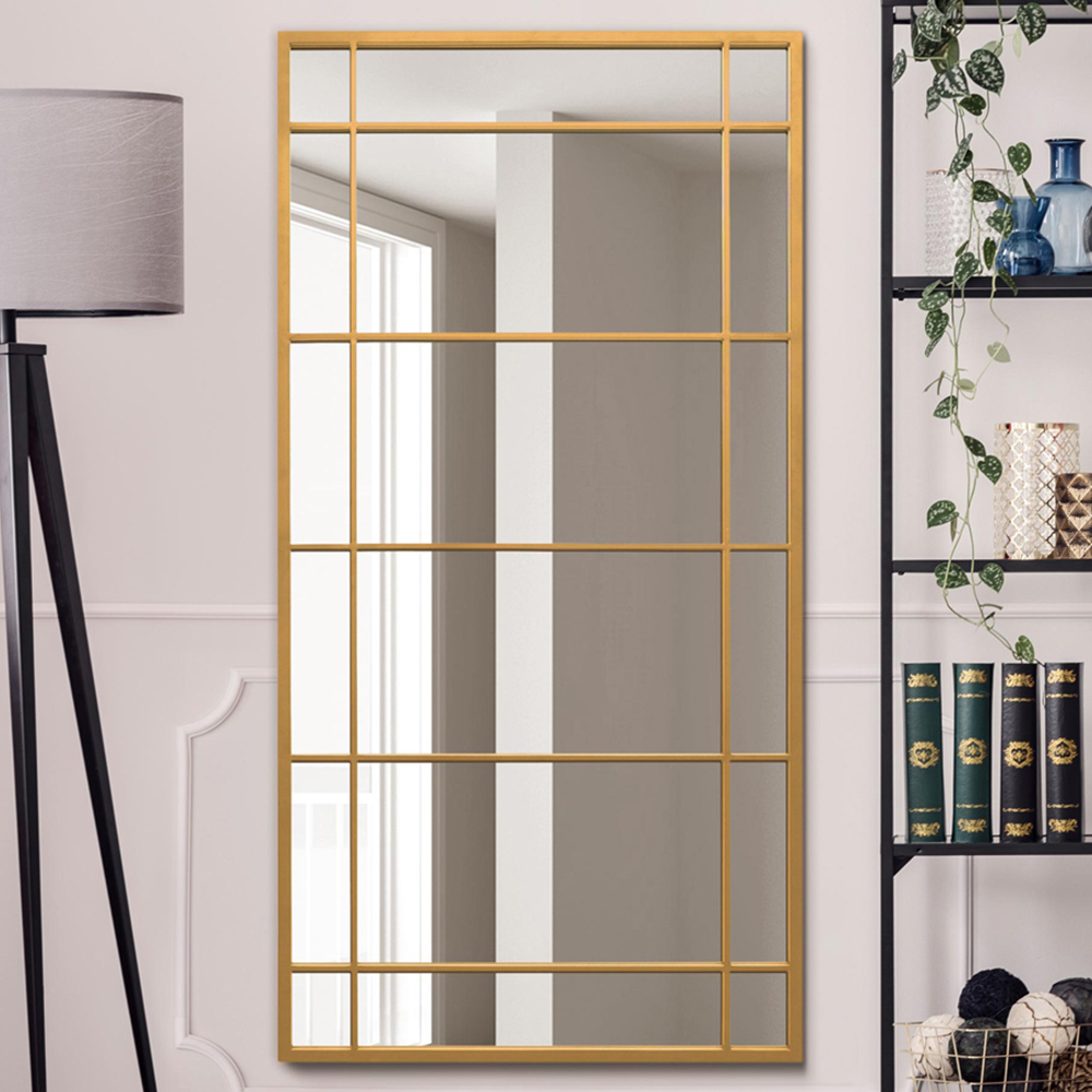 MirrorOutlet The Tabula Gold Metal Framed Window Wall Mirror 160 x 80cm Image 2