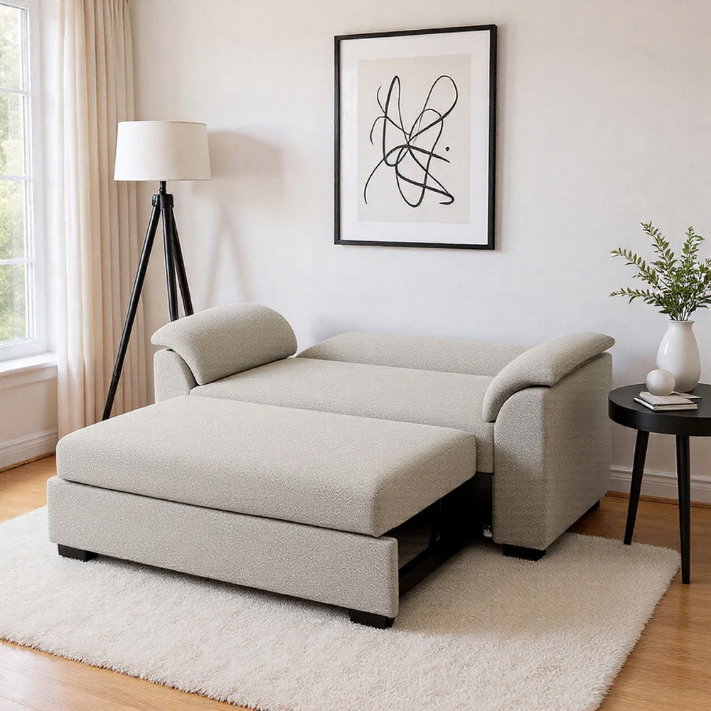 HGD Tivoli 2 Seater Oatmeal Woven Boucle Pull-Out Sofa Bed Image 8