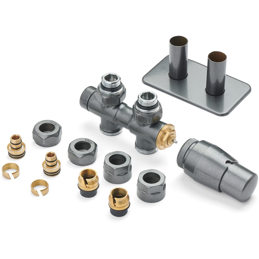 Terma Vario Sparkling Grey Twins Straight Integrated Thermostatic Radiator Valve Set 50mm Image 2