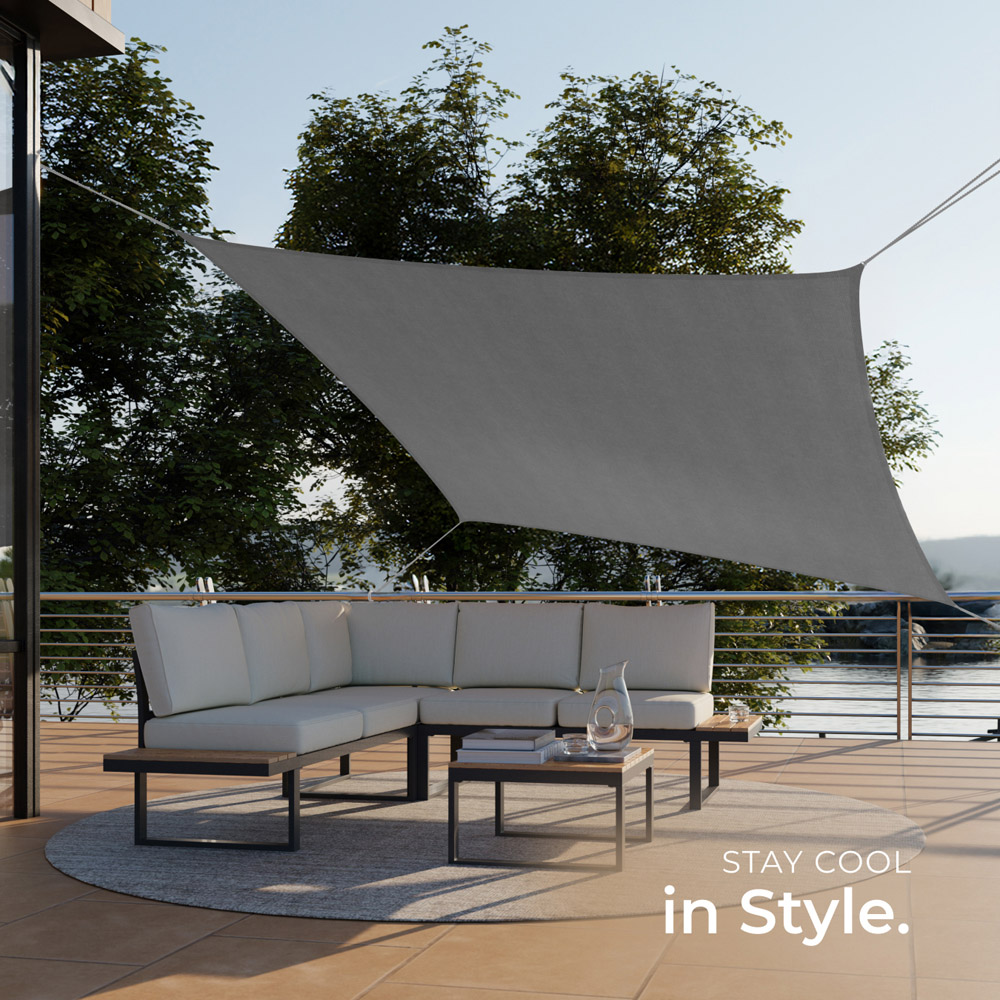 tectake Sonny Grey Water-Resistant Sun Shade Sail 200 x 300cm Image 7