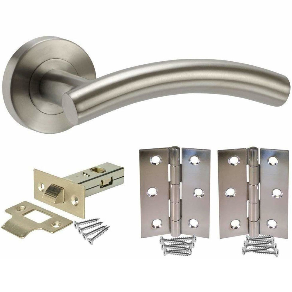 Golden Grace Satin Chrome Arched T-Bar Lever Door Handle Set 7 Pack Image 3