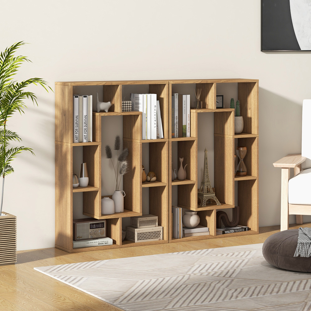 Costway 7 Shelf Natural Geometric Bookshelf Image 4